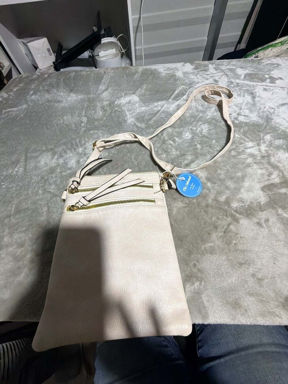 Chic Unlimited Multi-Zipper Cream Crossbody Bag
